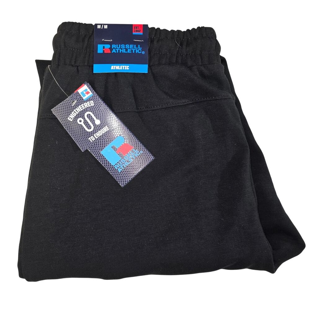 Russell Athletic Jogger Pants Mens M Black Drawstring Zipper Pockets NWT